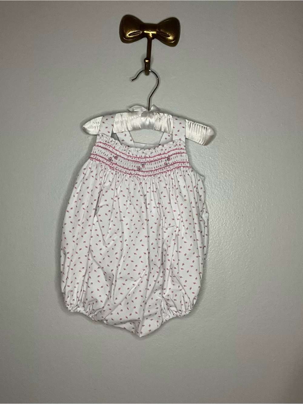 The Beaufort bonnet Company Smocked Bitsy Bubble with Pink Floral Print